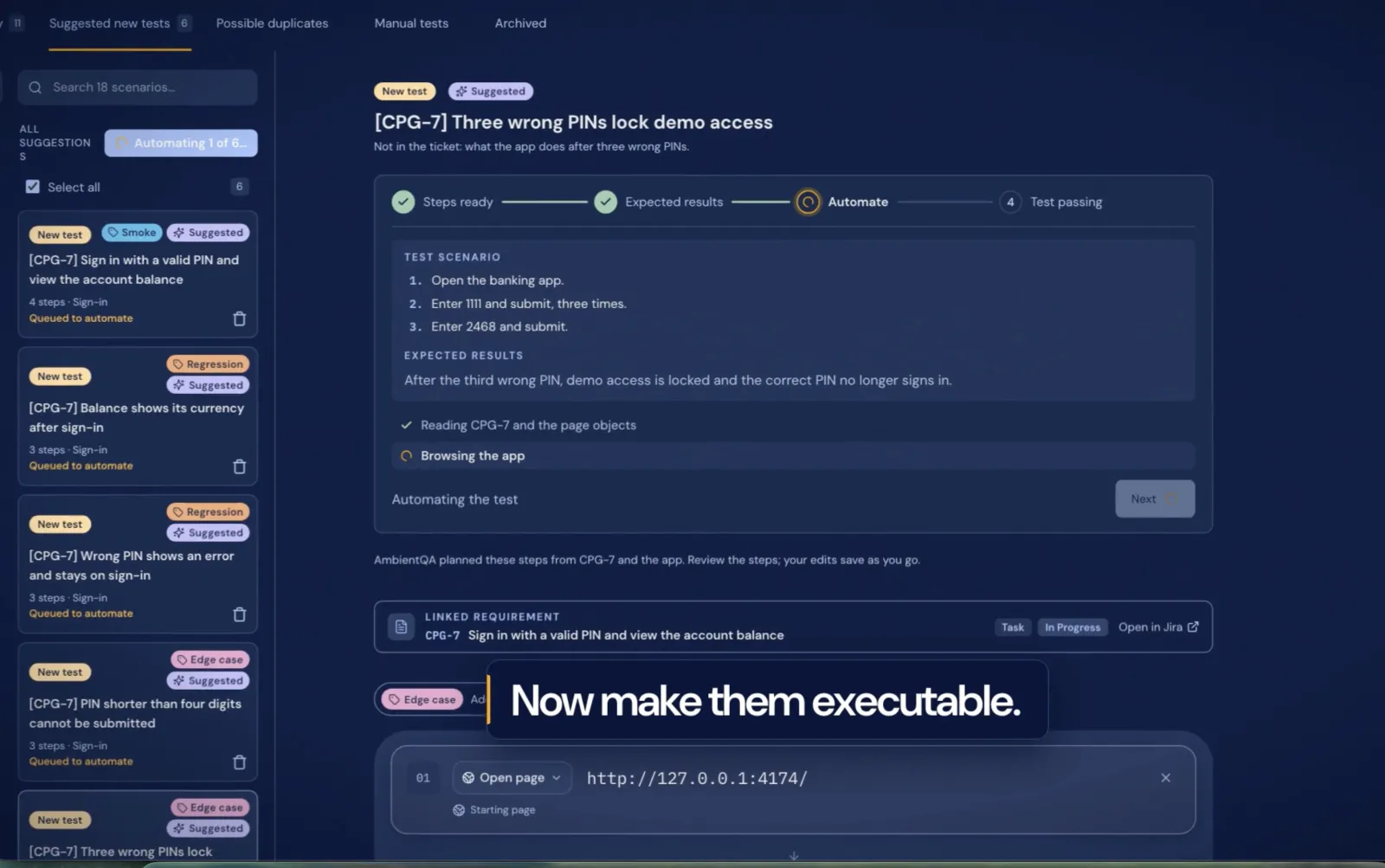 A Jira requirement turned into automated test.